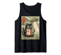 Book Lover UFO Alien Abduction Vintage Japanese Cat Débardeur