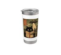 Book Lover UFO Alien Abduction Vintage Japanese Cat Gobelet isotherme en acier inoxydable double paroi