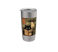 Book Lover UFO Alien Abduction Vintage Japanese Cat Gobelet isotherme en acier inoxydable double paroi