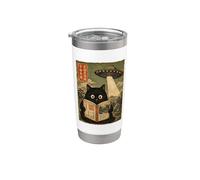 Book Lover UFO Alien Abduction Vintage Japanese Cat Gobelet isotherme en acier inoxydable double paroi