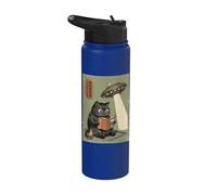 Book Lover UFO Alien Abduction Vintage Japanese Cat Stainless Steel Insulated Water Bottle