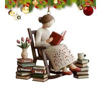 Book Lovers Decor - Literary Ornament Pendant, 8x7cm Acrylic Reading Charm for Tree, Elegant Hanging Keepsake with 2D Design, Farmhouse Christmas Ornaments, Bibliophile Pendant for Family Gathering