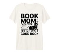 Book Mom Cat Lover Feline Fine with A Good Book Lecture T-Shirt Haut de Gamme