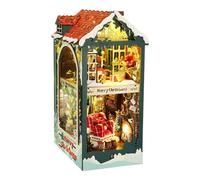 Book Nook, 3D Bookend, Christmas Book Nook, Christmas Bookshelf Decor, 3D Wooden Puzzle Bookend Kit, Battery-Powered, 7.28x5.12x10.83 inches for Home Decor and Christmas Diorama Display