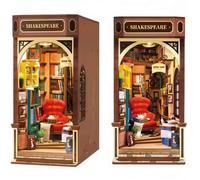 Book nook bibliothèque DIY en bois puzzle 3D 194 pièces avec fauteuil rouge
