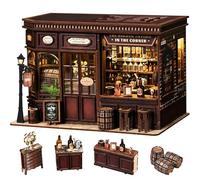Book Nook Bistrot, Kit DIY Miniature à Construire Maquette 3D Serre Livre, Maisons Poupées avec LED, Décor Étagère, Cadeau Créatif pour 14+