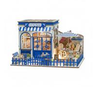 Book Nook Café, Maisons de Poupées Kit DIY Miniature Bibliothèque décoration avec Lumière LED, Maquette 3D et Serre-Livres Booknook, Noël Cadeau Créatif