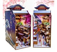 Book Nook Japon, 293 Pièces Book Nook Sakura Street Kit Japonais, DIY Miniature House avec Lumière, Miniature a Construire pour Adultes et Adolescents, Décoration Japonaise en Bois pour Adultes