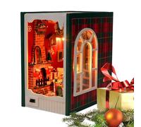 Book Nook Kit de serre-livres miniatures décoratifs | Maison de Noël en bois | Kit de maison miniature avec lumière LED | Coin bibliothèque | Maison de Noël miniature Book N