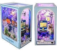 Book Nook Kit, DIY Mini Maison De Poupée, Puzzle en Bois 3D Inserts de Coin Livre en Bois Meublé avec des Meubles Bois Des Lumières LED Magnifique Kit Décoration de Bibliothèque.C