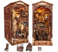 Book Nook Kit DIY Monde Magique avec Lumière LED et Housse Protection, Maison Poupée Miniature Puzzles Bois 3D, Maquette a Construire avec Meubles, Serre Livres Art avec Meublé pour Personnes 14+