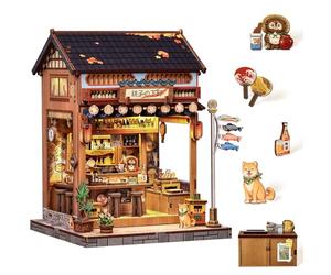 Book Nook Kit - Kit de Miniature Maison DIY à Assembler, Puzzle 3D en Bois avec Lumières LED, Allée de Sakura & Sake, Petit Support de Livres, Cadeau pour Adultes/Adolescents/Amateurs de Livres