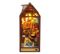 Book Nook - Puzzle LED House Model for Kids, 3D Wooden avec lumières décoratives, diorama miniature pour chambre, salle de classe, bibliothèque, pépinière, salle de jeux et décoration de Noël, 6.34x3.