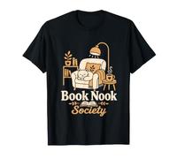 Book Nook Society Cozy Cat Reading Coffee Book Lover Roman T-Shirt