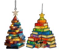 Book Ornament - 2 Pieces Stack of Books Acrylic Christmas Decoration for Holiday Display, Lightweight Design with Festive Style, Indoor Decor for Window, Door, Home, Party, Family, Winter Celebration