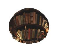 Book Room - Bonnet de douche pour femme - Grande bande élastique lavable - Imprimé bibliothèque mystérieuse