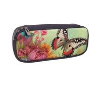 Book Room Library Trousse à crayons en cuir synthétique imprimé pour stylos et maquillage pour filles, garçons, étudiants, Papillon et Fleurs Bleu, Taille unique, Cartable