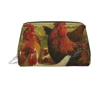 Book Room Library Trousse de maquillage de voyage en cuir - Trousse de toilette portable en PVC pour femme, Poules et ferme, Taille unique