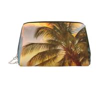 Book Room Library Trousse de maquillage de voyage en cuir - Trousse de toilette portable en PVC pour femme, Plage tropicale palmier coucher de soleil, Taille unique