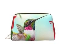 Book Room Library Trousse de maquillage de voyage en cuir - Trousse de toilette portable en PVC pour femme, Colibri Fleur Rouge Hibiscus, Taille unique