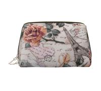 Book Room Library Trousse de maquillage de voyage en cuir - Trousse de toilette portable en PVC pour femme, Fleur Paris Tour Eiffel, Taille unique