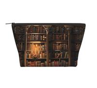 Book Room Mysterious Library Trousse de maquillage de voyage imprimée Trapèze Trousse de maquillage Trousse de toilette Organiseur pour femme, Noir , Taille unique, Trousse de maquillage