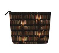 Book Room Trousse de maquillage avec imprimé bibliothèque mystérieuse pour femme, trousse de toilette, organisateur de maquillage de voyage spacieux, Noir , Taille unique