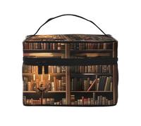 Book Room Trousse de maquillage de voyage avec imprimé bibliothèque mystérieuse - Organiseur de cosmétiques léger de grande capacité avec poignée et fermeture éclair, grande capacité, essentiels de