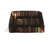 Book Room Trousse de maquillage en cuir avec fermeture éclair sur le dessus Motif bibliothèque mystérieuse, Argenté., Taille unique