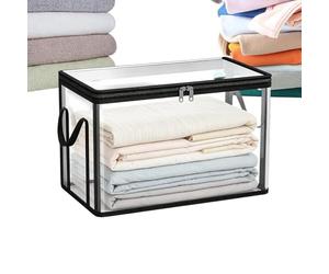 Book Storage Box - Clear Stackable Large Capacity | Book Storage Containers Organization Bins, Transparent Dustproof Moisture Resistant Case, Classroom Bookshelf Organizer, Home Filing Tote For Toy, S