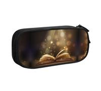 Book Under The Light Trousse à crayons double couche de grande capacité personnalisable en tissu polyester pour école, bureau, voyage, Noir , Taille unique