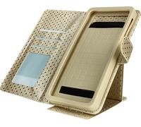 Etui Smartphone Universel Housse Coque Portefeuille Xl Doree Support + Miroir