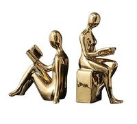 Bookend Shelf Decor - 2 Piece Abstract Figurine Design, Sturdy Non Slip Ceramic Book Holder | Modern Bookshelf Organizer for Cooking Enthusiasts Home Office Display Decorative Collection