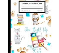 Bookish Cat Composition Notebook College Ruled: Reading Cats, Books & Paint Set | Whimsical Book Lover Aesthetic for School & Journaling | Turquoise ... Tan Watercolor Art | 110 Pages 7.5x9.25in