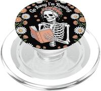 Bookish Go Away I'm Reading Book Lover Floral Skeleton Funny PopSockets PopGrip pour MagSafe