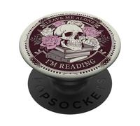 Bookish Leave Me Alone I'm Reading Book Lover Floral Skull PopSockets PopGrip Adhésif