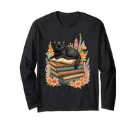 Books and Black Cat Book Reader Book Nerd Book Reading Lover Manche Longue