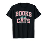 Books and Cat Design Cozy Reading Aesthetic Book Lover Cat T-Shirt