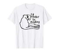 Books and Cats Vintage Retro I'd Rather Be Reading Chat T-Shirt Graphique avec Valeur, Homme, Blanc, M