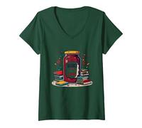 Books are My Jam, Un Cadeau fantaisiste pour Lecteur Bookworm T-Shirt avec Col en V, Femme, Vert Forêt, M