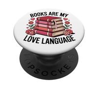 Books are My Love Language Book Reader Flower Bookish White PopSockets PopGrip Adhésif