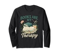 Books are My Therapy Cozy Book Lover Reading & Coffee Manche Longue