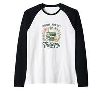 Books are My Therapy Floral Books & Desk Lamp Book Lover Manche Raglan