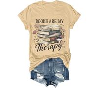 Books are My Therapy Shirt Retro Floral Book Coffee Graphic Tee Cozy Reading Book Lover Bookish Shirt, kaki, M