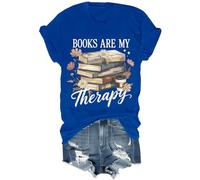 Books are My Therapy Shirt Retro Floral Book Coffee Graphic Tee Cozy Reading Book Lover Bookish Shirt, bleu marine, XXL