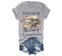 Books are My Therapy Shirt Retro Floral Book Coffee Graphic Tee Cozy Reading Book Lover Bookish Shirt, gris, XXL