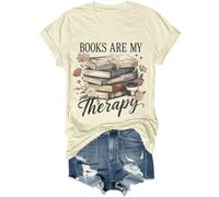 Books are My Therapy Shirt Retro Floral Book Coffee Graphic Tee Cozy Reading Book Lover Bookish Shirt, Jaune crémeux., M
