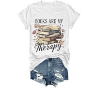 Books are My Therapy Shirt Retro Floral Book Coffee Graphic Tee Cozy Reading Book Lover Bookish Shirt, blanc, S