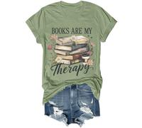 Books are My Therapy Shirt Retro Floral Book Coffee Graphic Tee Cozy Reading Book Lover Bookish Shirt, Vert, XL