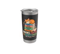 Books Coffee and Fluffy Paws Lecteur de chat confortable Gobelet isotherme en acier inoxydable double paroi